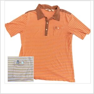 Original Penguin Striped Polo Shirt XXL Cotton Orange pink cream tan